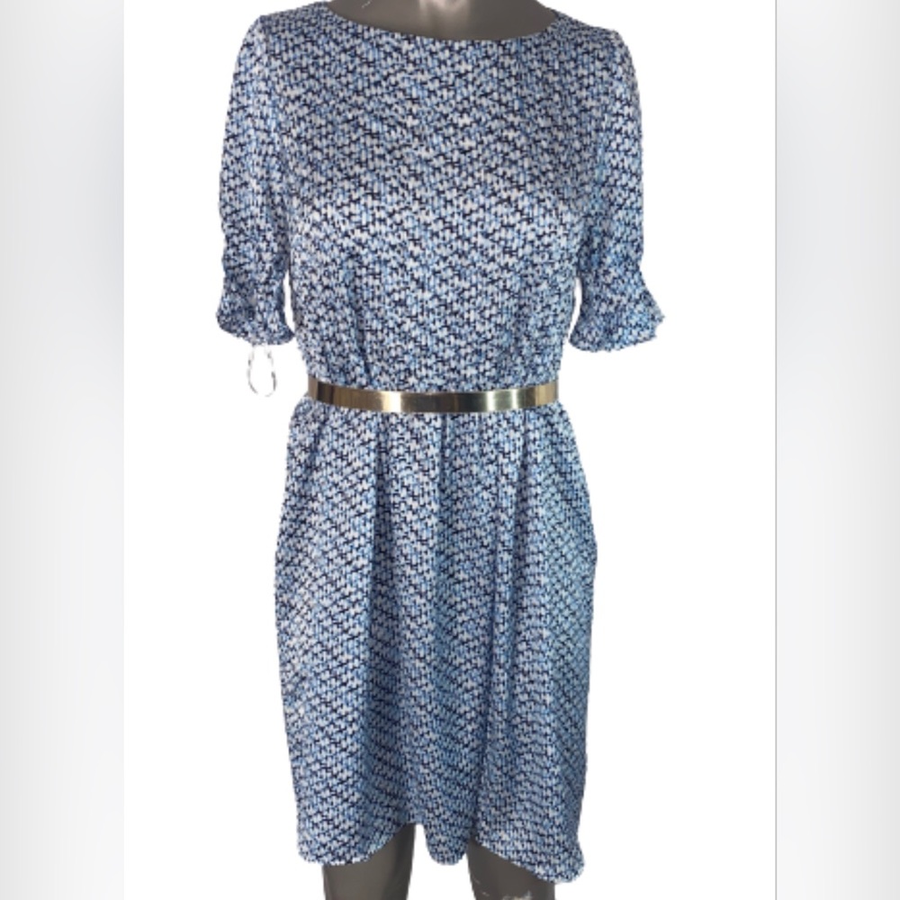 DKNY Pleated Chiffon Mini Shift Dress